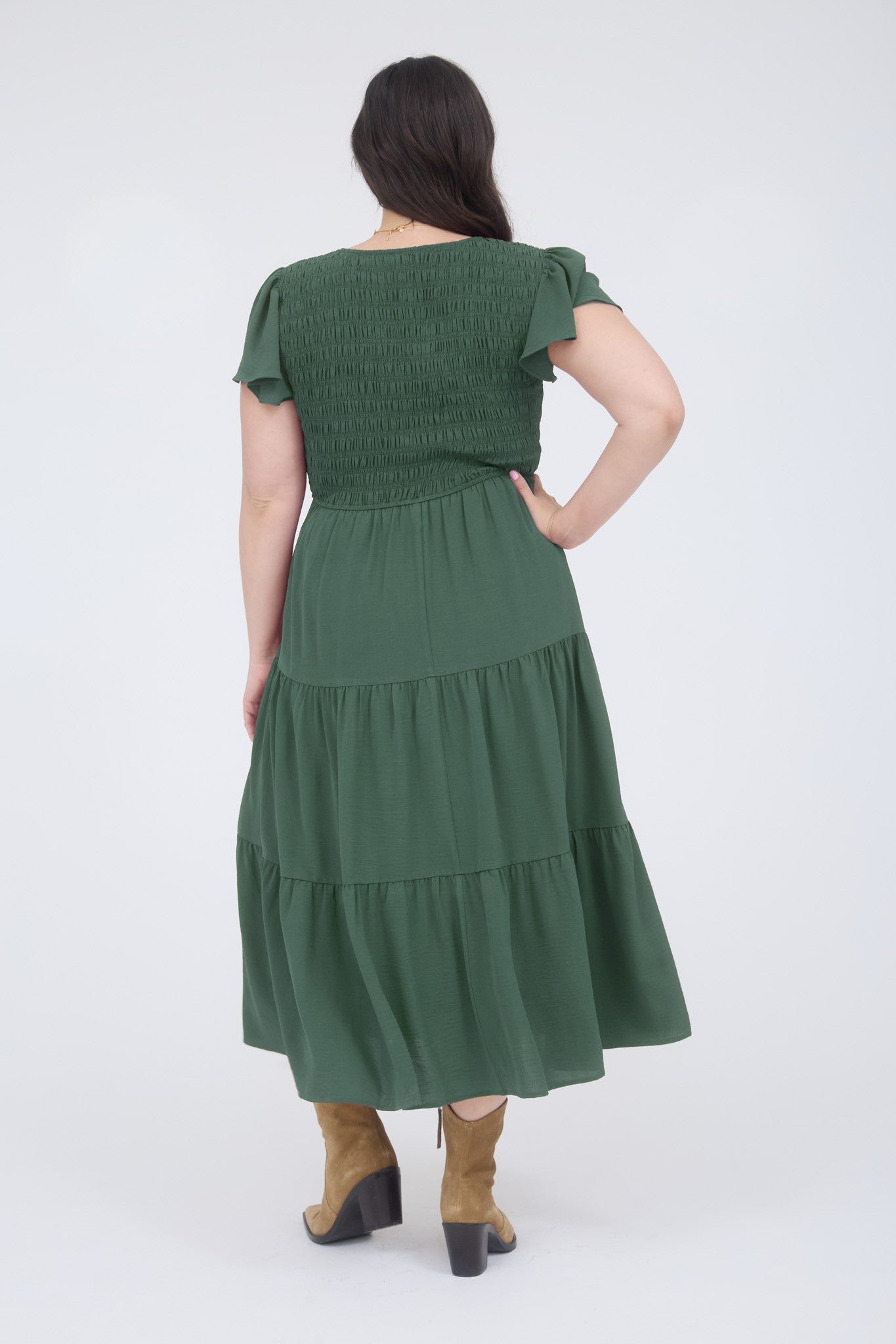 Flutter Sleeve Midi Dress-PLUS
