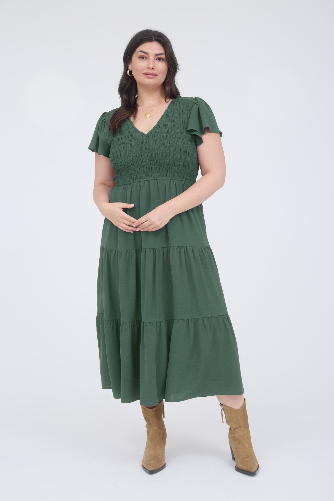 Flutter Sleeve Midi Dress-PLUS