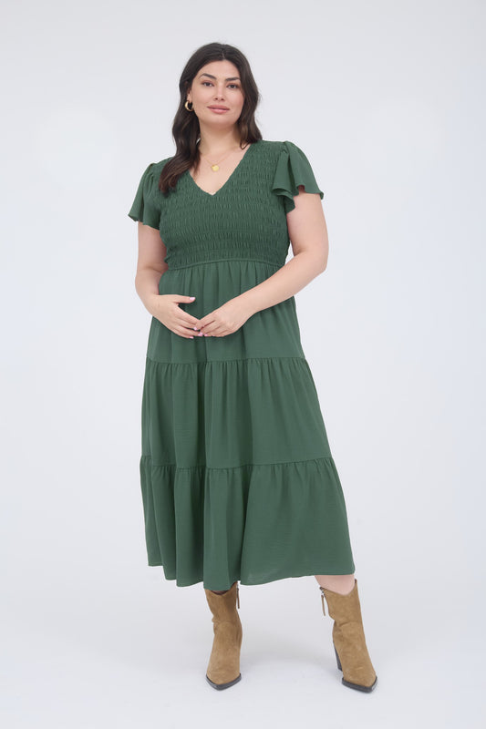 Flutter Sleeve Midi Dress-PLUS