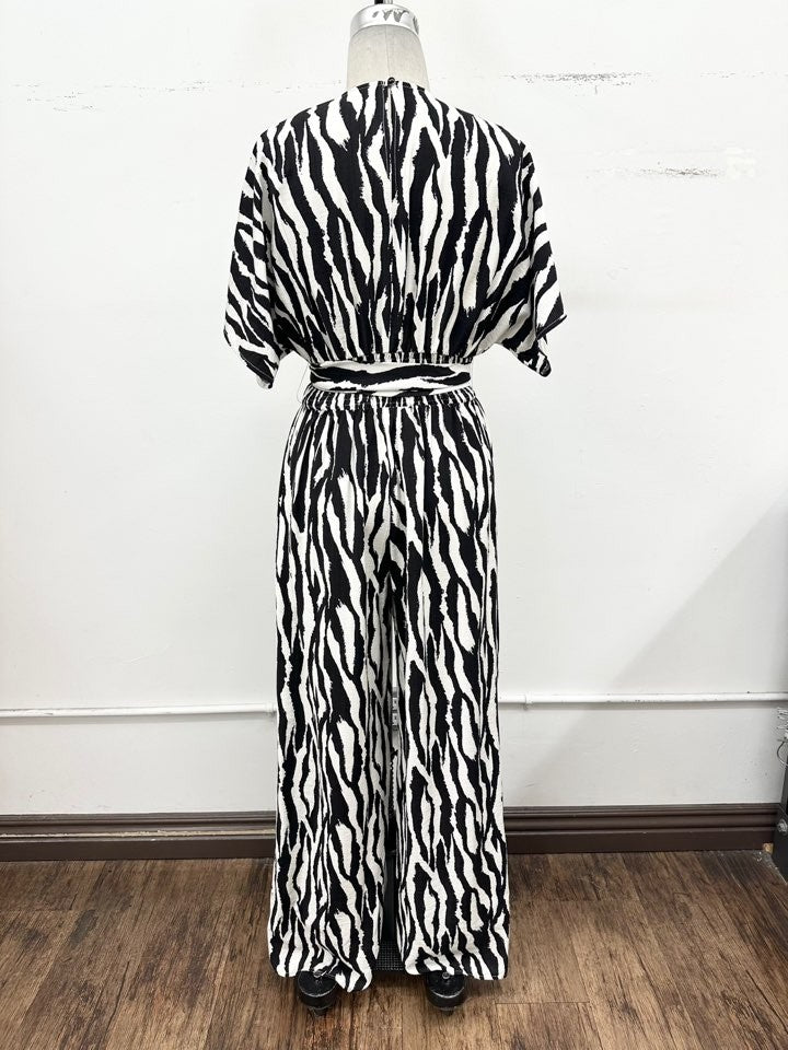 Zebra Print Wrap Jumpsuit