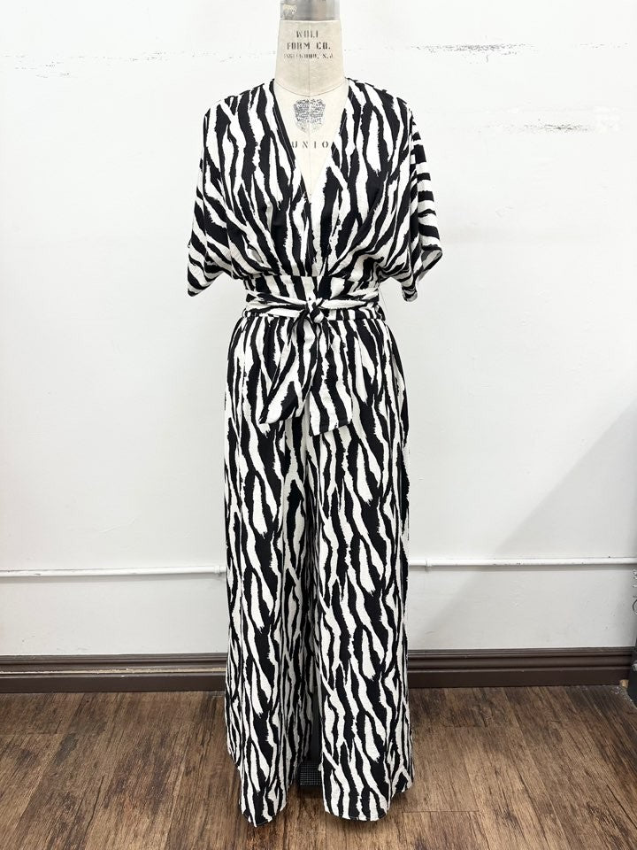 Zebra Print Wrap Jumpsuit