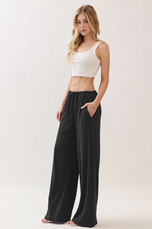 Wide Leg Drawstring Elastic Pants