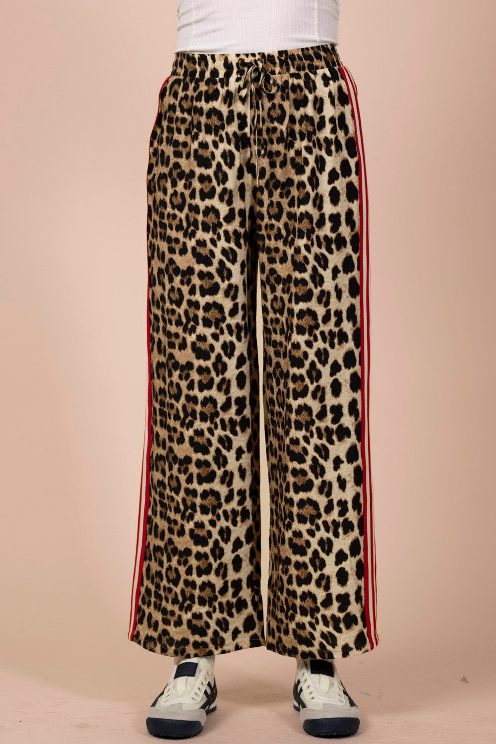 Side Stripe Leopard Wide Leg Pants