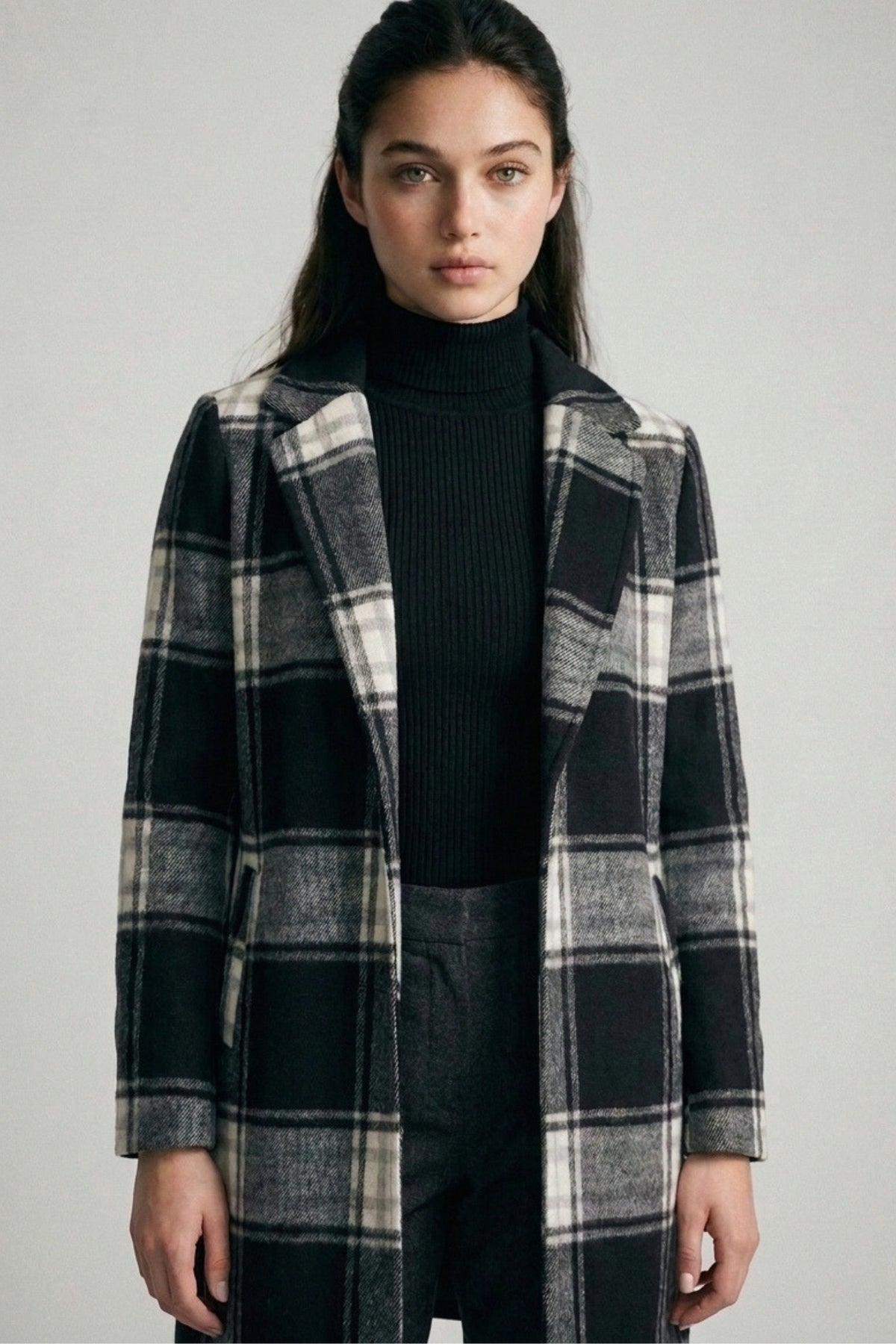 Single-breasted Plaid Walker Coat