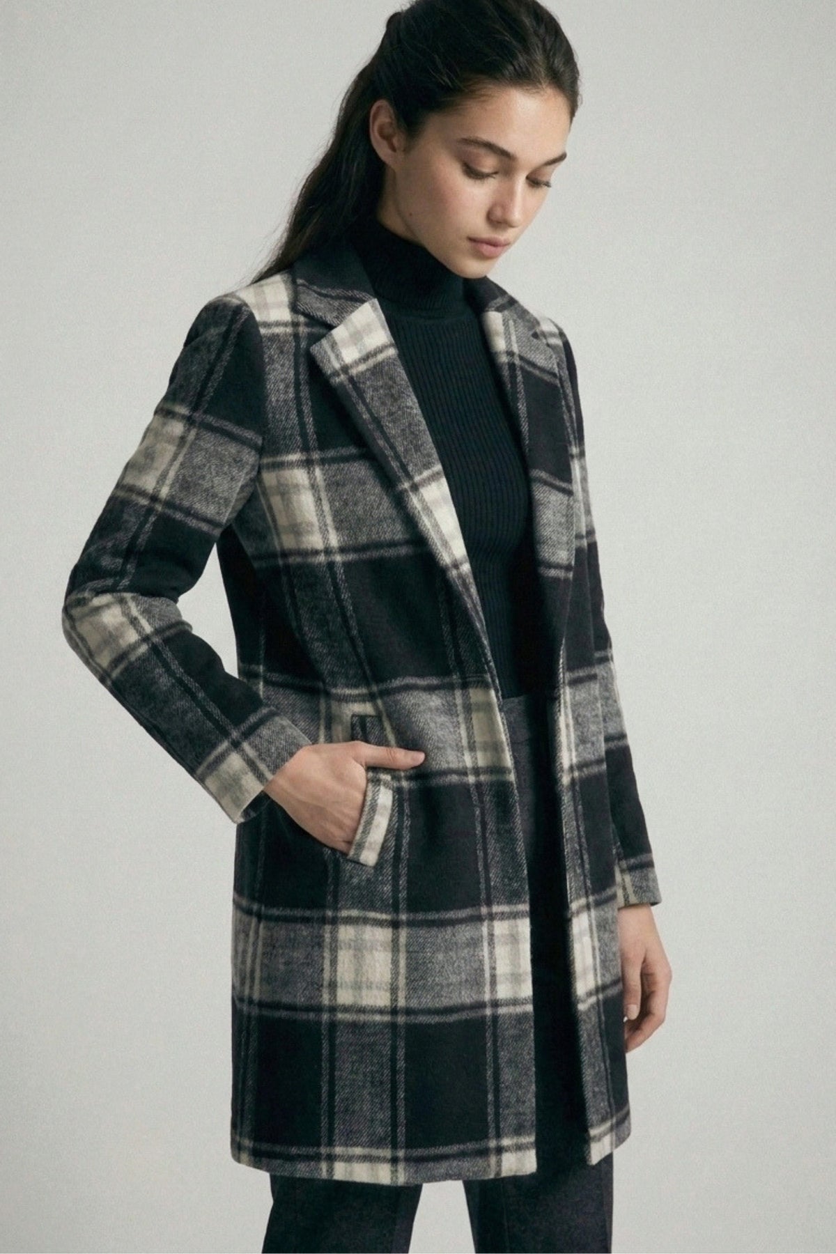 Single-breasted Plaid Walker Coat
