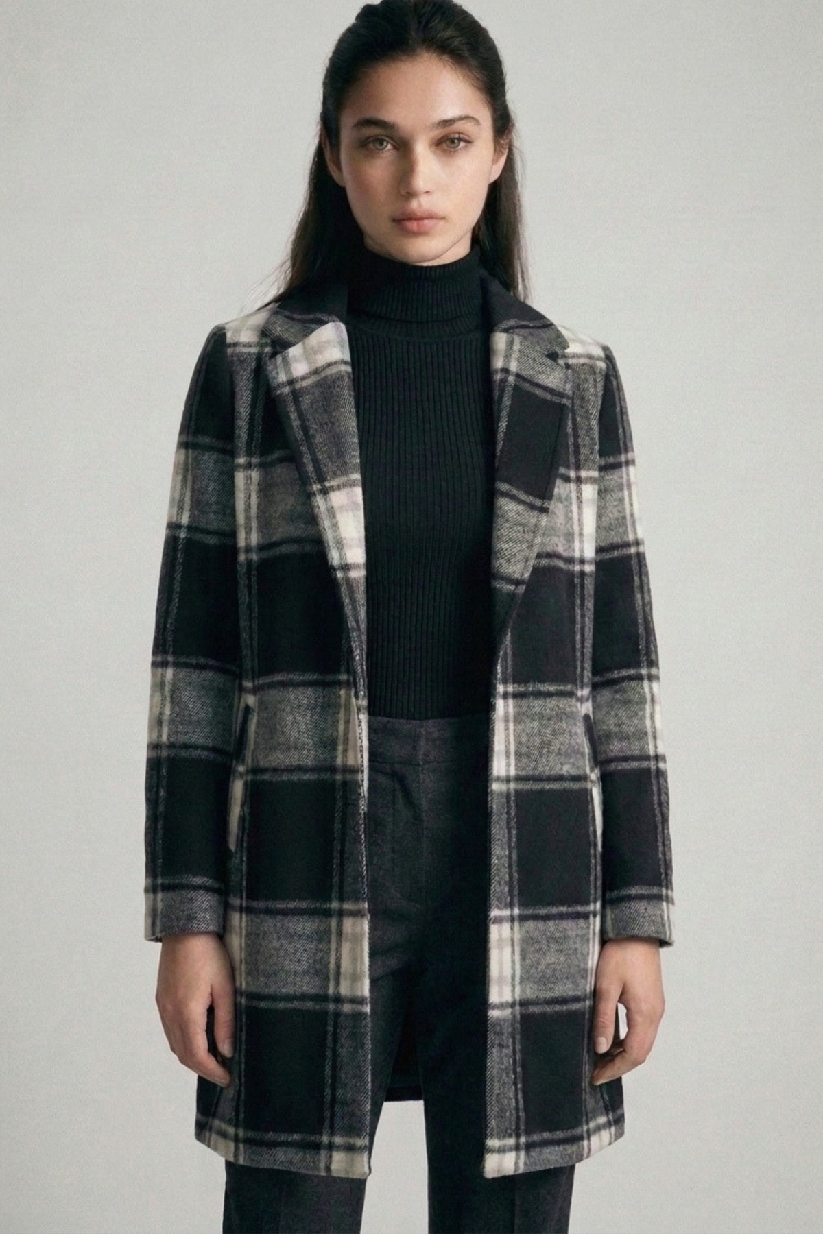 Single-breasted Plaid Walker Coat