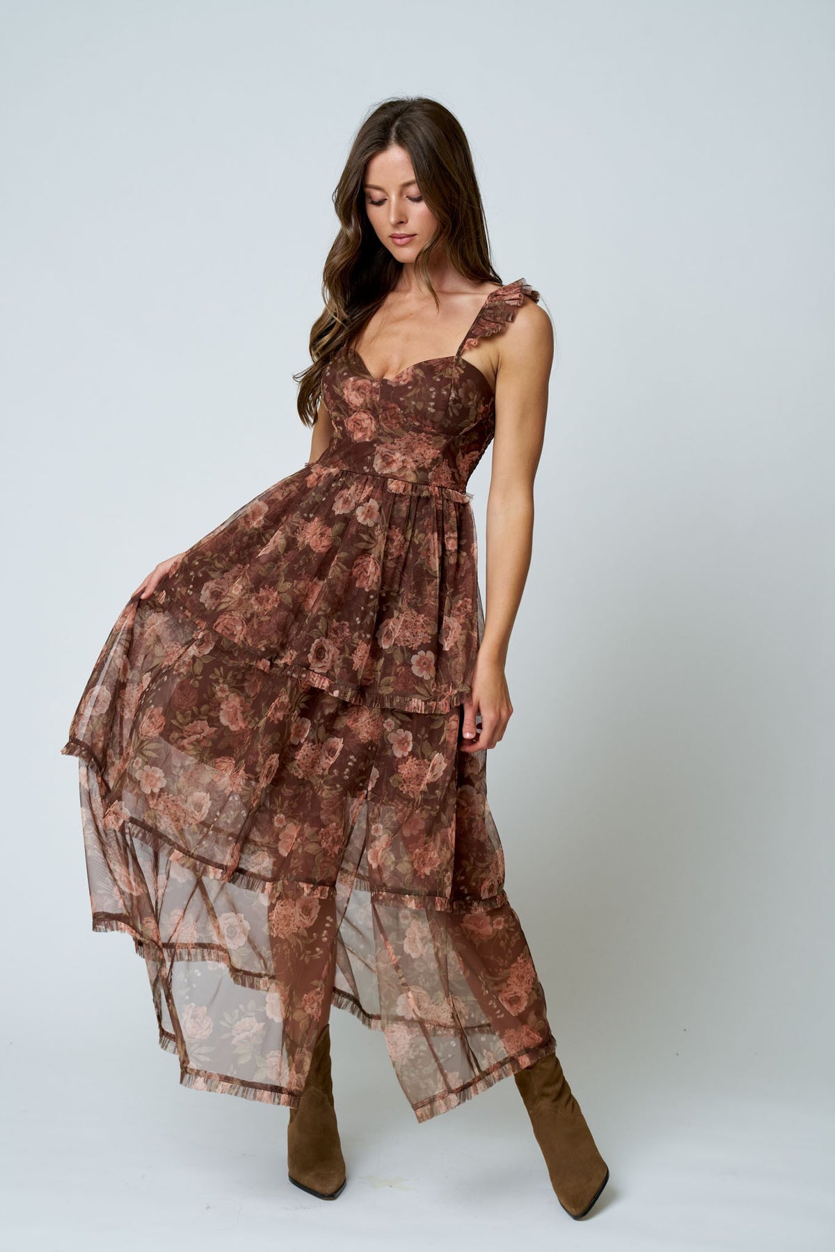 Cozy Crush Ruffle Corset Midi Dress