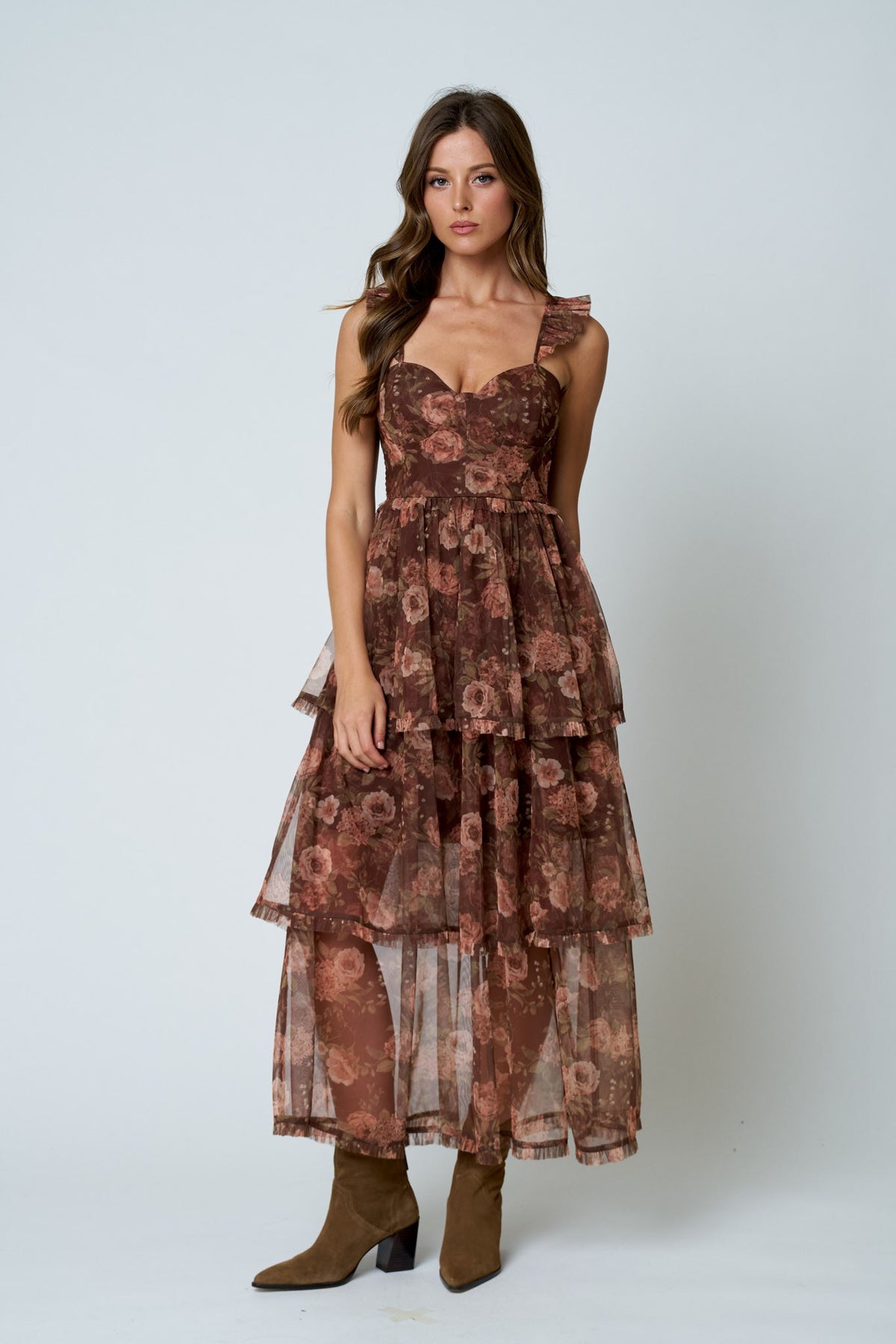 Cozy Crush Ruffle Corset Midi Dress
