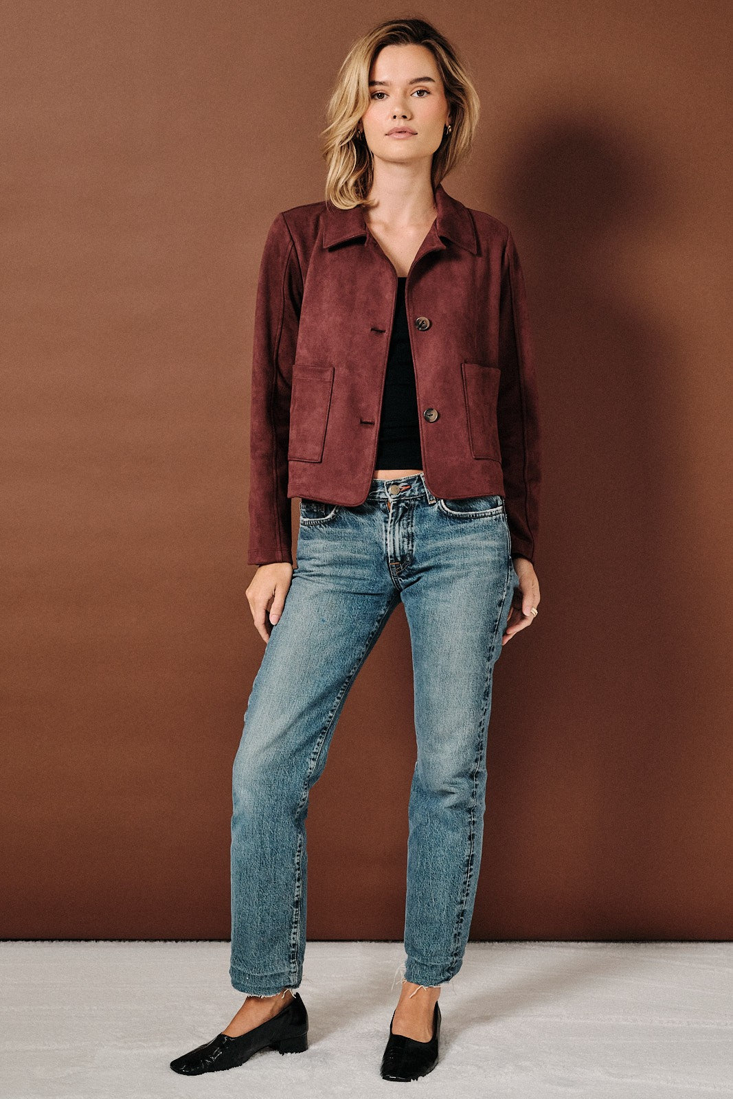 Faux Suede Button Down Jacket