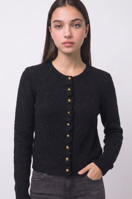 Ruffle-placket Cardigan