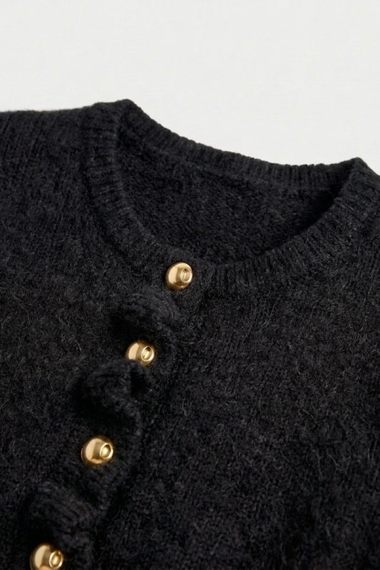 Ruffle-placket Cardigan