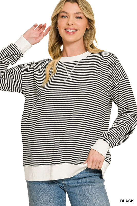 Striped Rib Banded Pullover