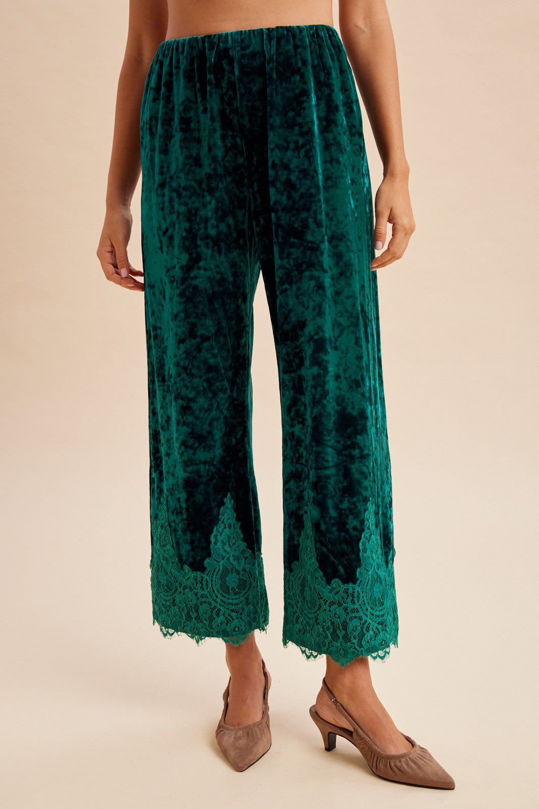 Christmas Lace Trimmed Velvet Pants