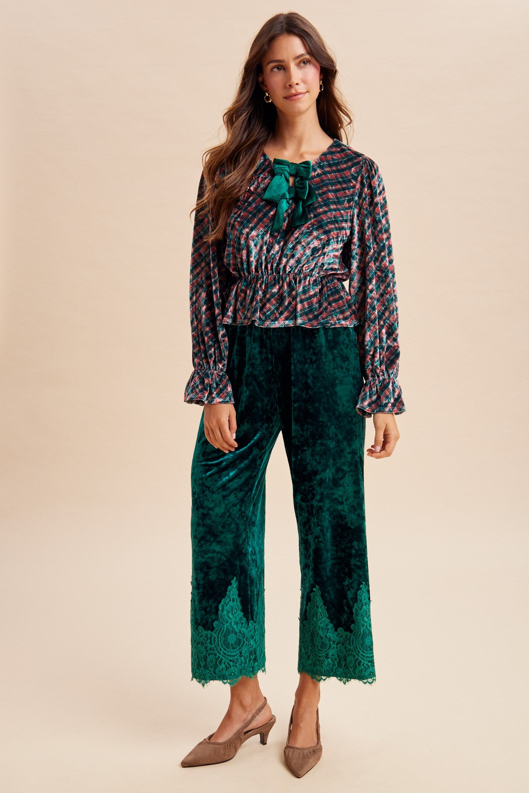 Christmas Lace Trimmed Velvet Pants