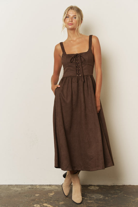 Picture Perfect Lace Up Midi Dress