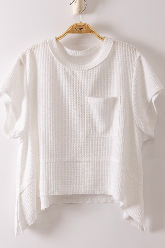 Flared Hem Waffle Knit Casual Top