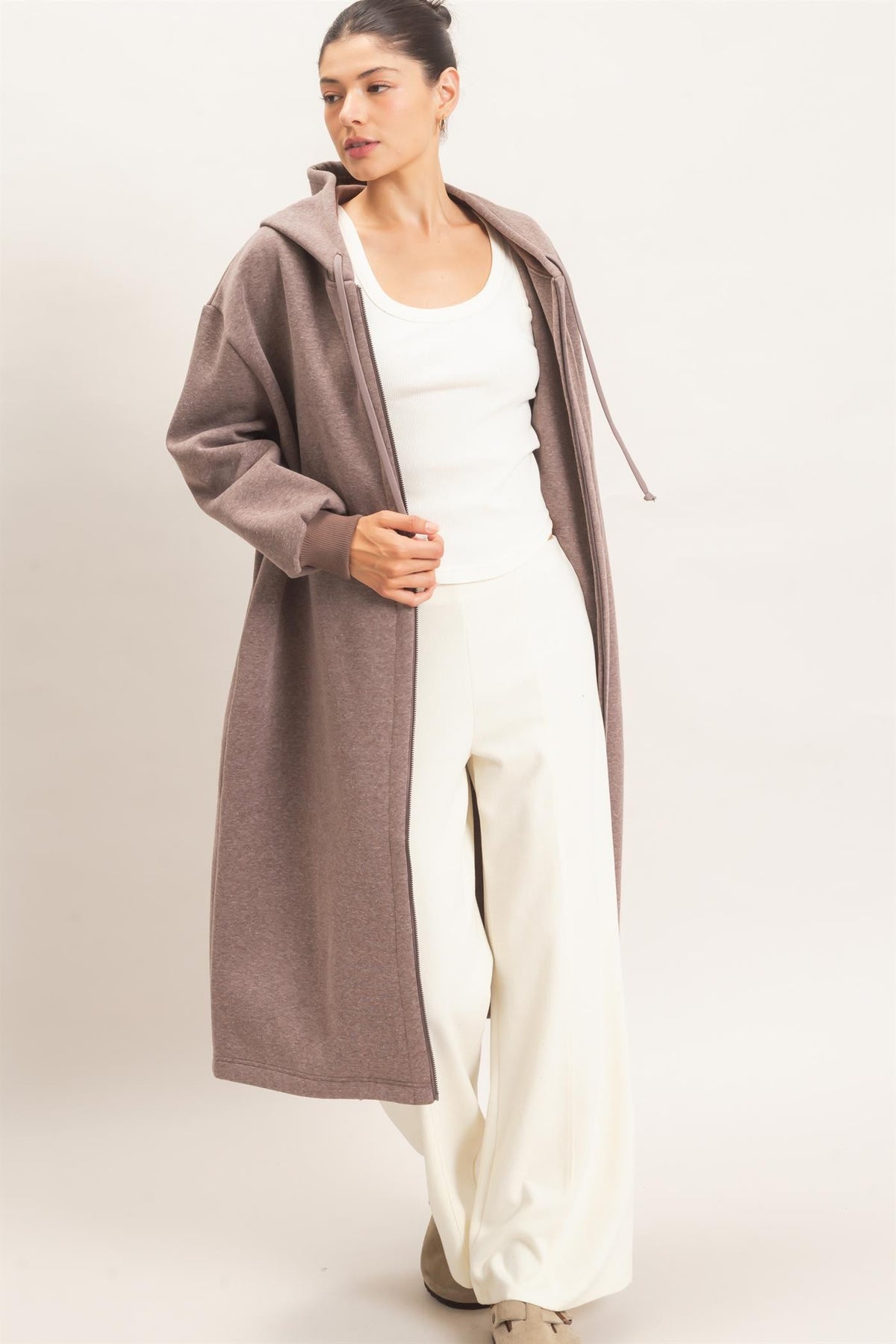 Oversized Longline Zip-up Hoodie Jacket