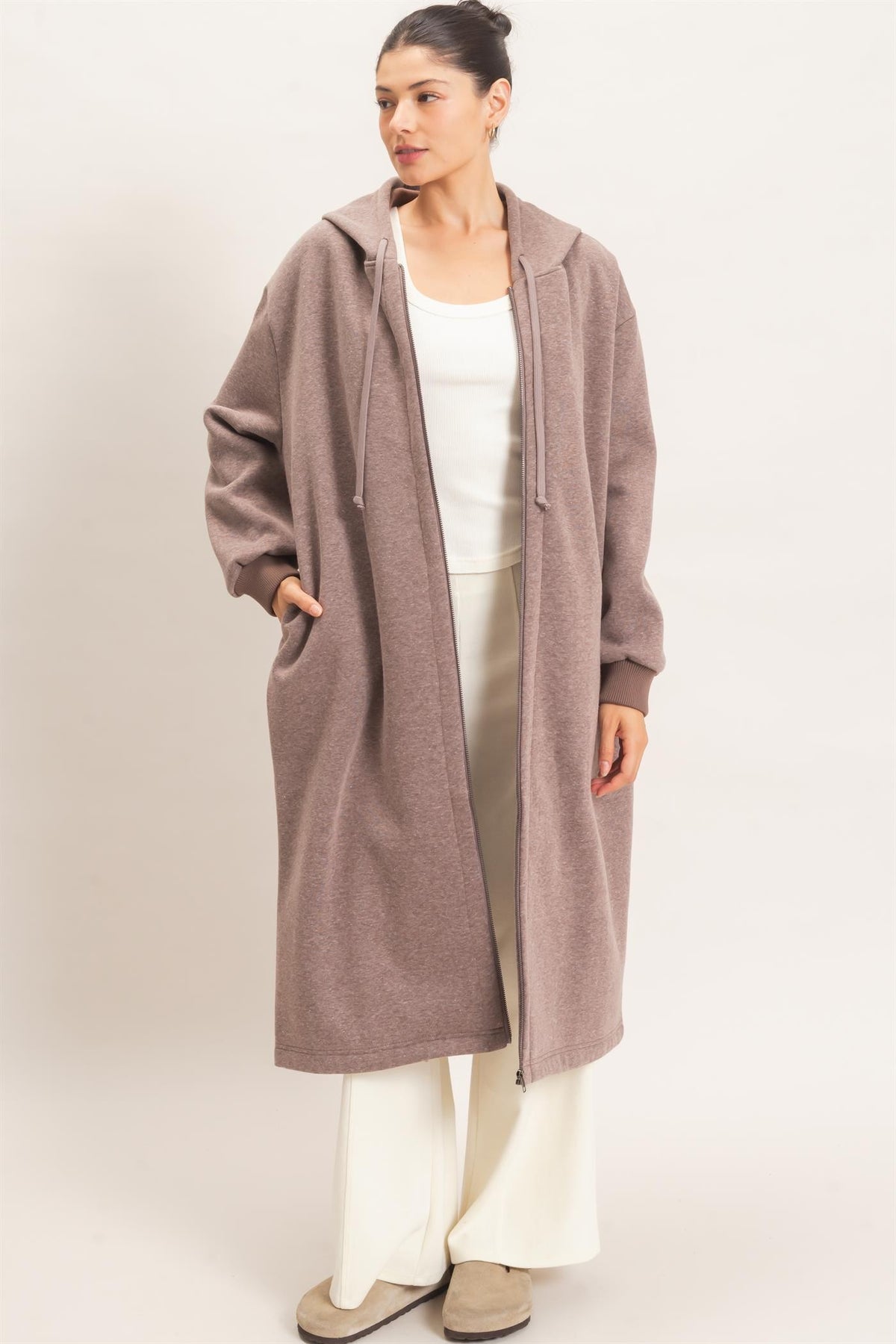 Oversized Longline Zip-up Hoodie Jacket