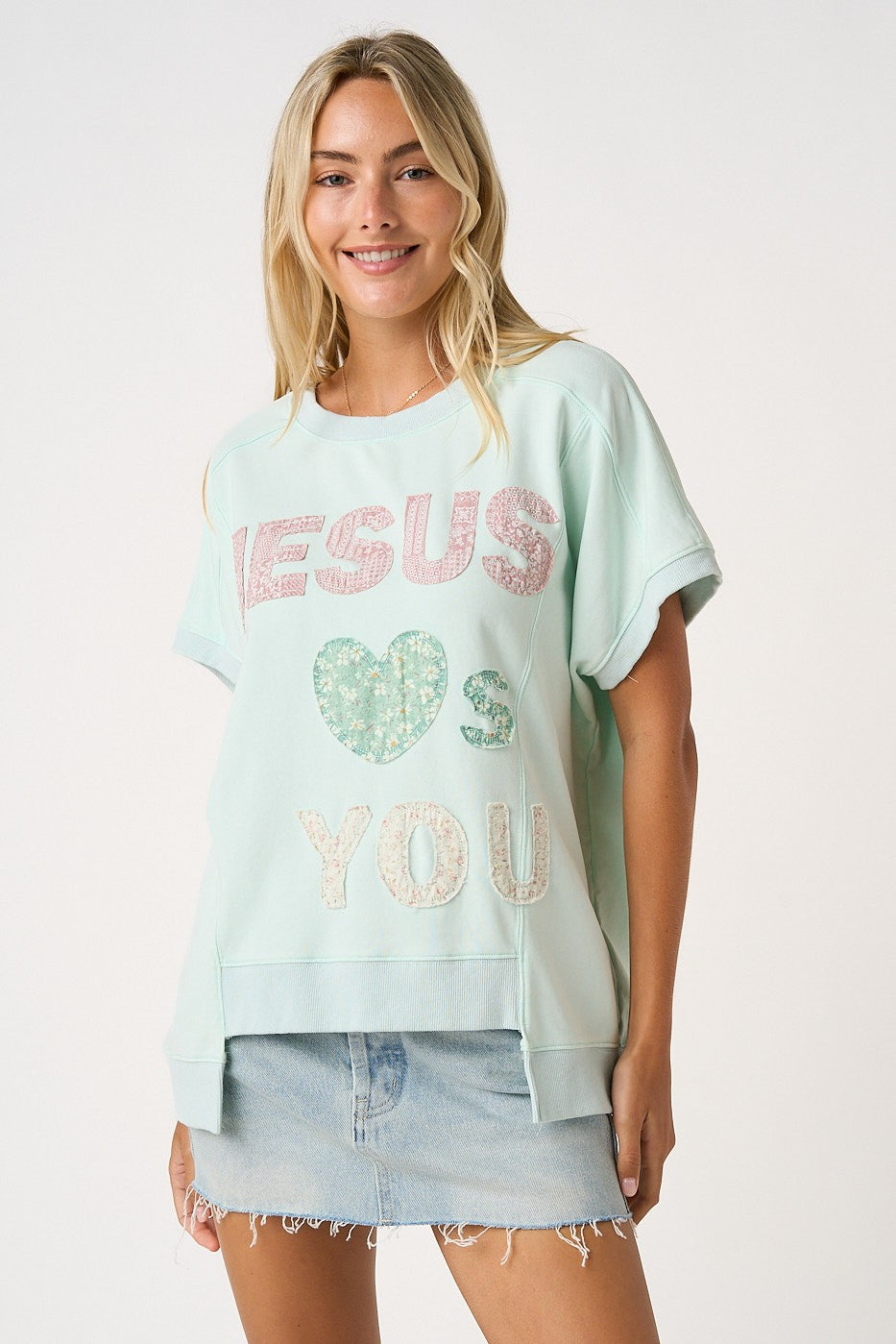 Jesus Loves You Patchwork Mineral Wash Tee