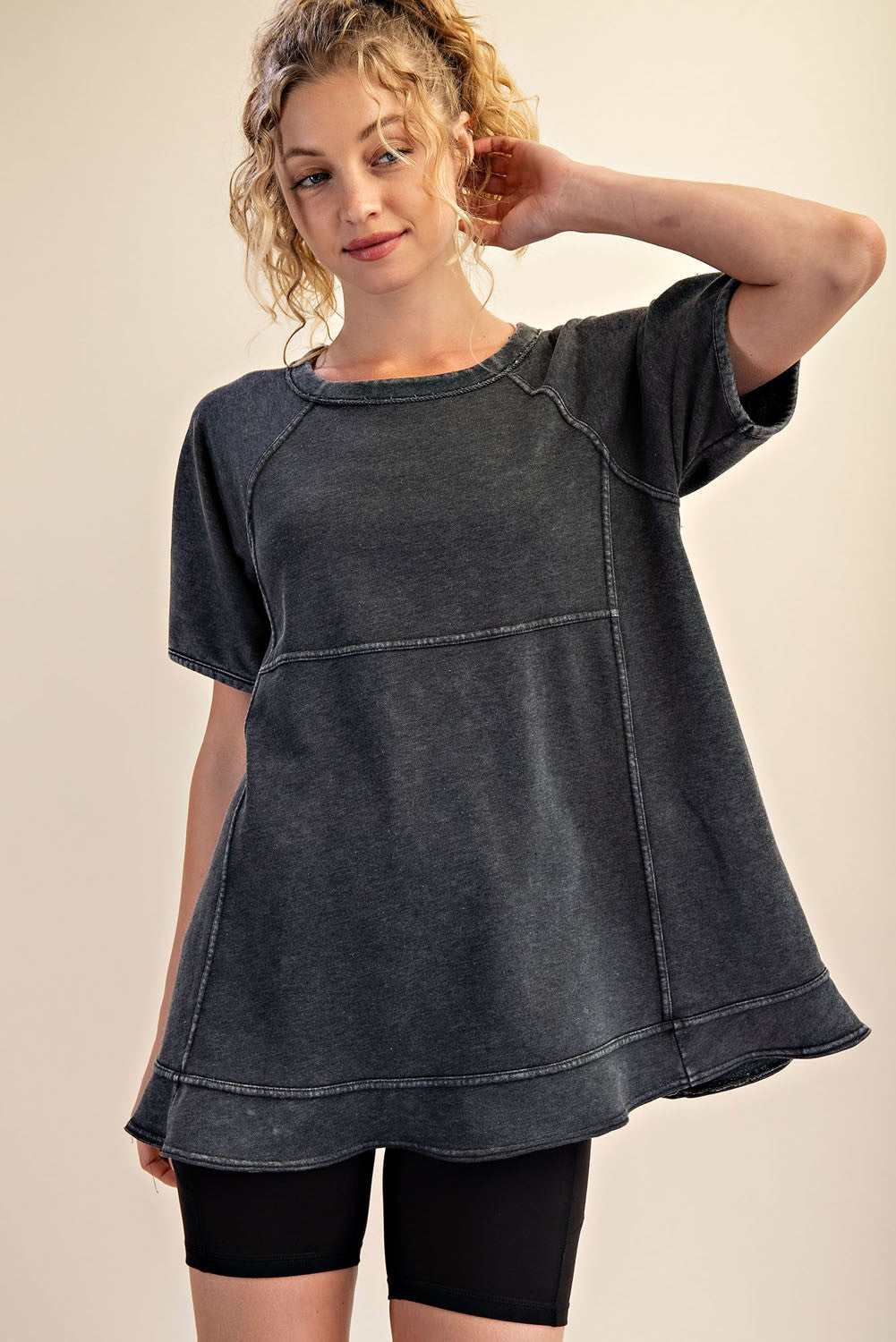 Mineral Washed Oversized Short Sleeve Tunic