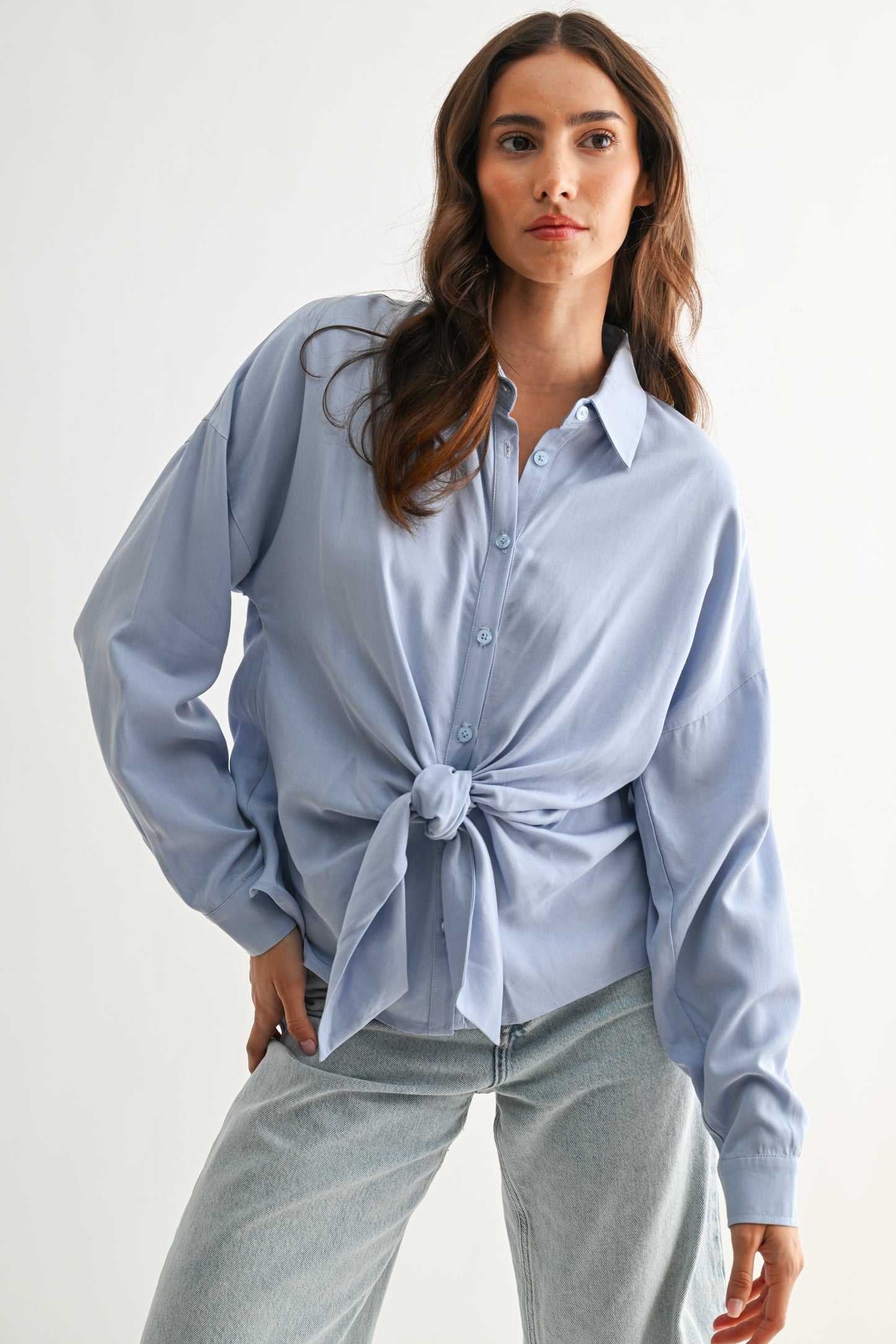 Button-up Blouse With Front Tie