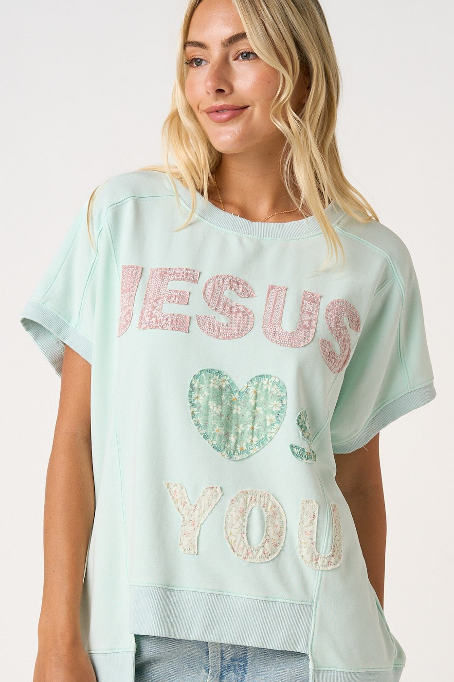 Jesus Loves You Patchwork Mineral Wash Tee