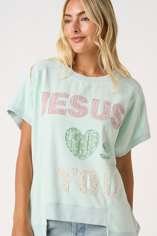 Jesus Loves You Patchwork Mineral Wash Tee
