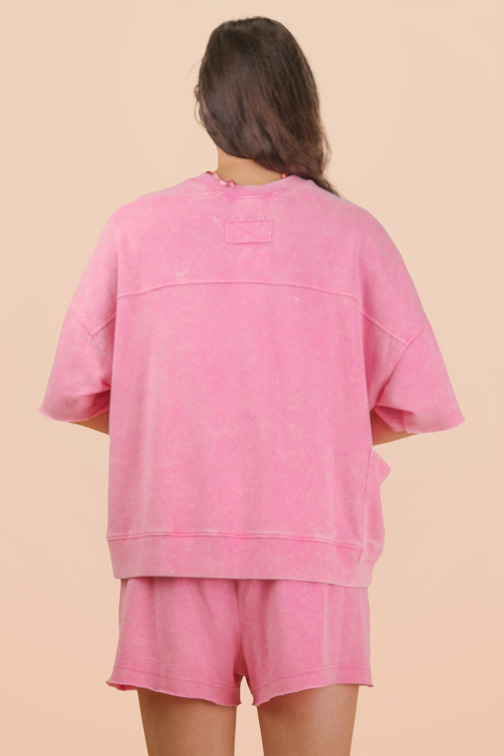 Mineral Washed Knit Casual Top & Shorts-PLUS