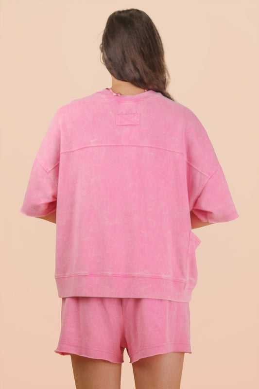 Mineral Washed Knit Casual Top & Shorts-PLUS
