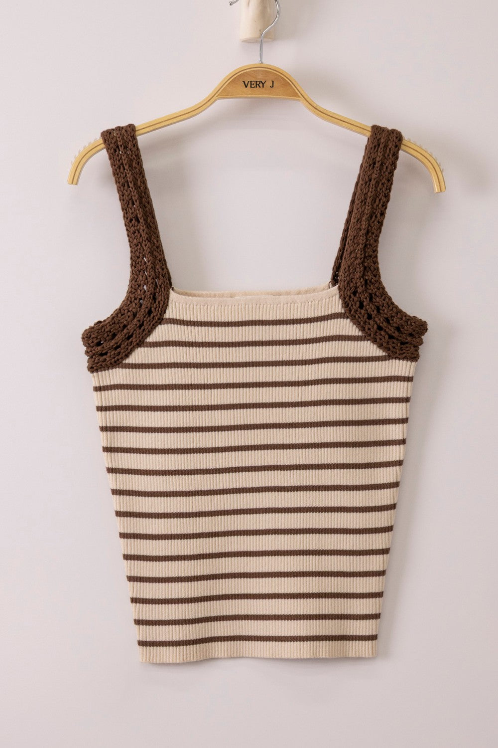 Crochet Sleeve Striped Knit Tank Top