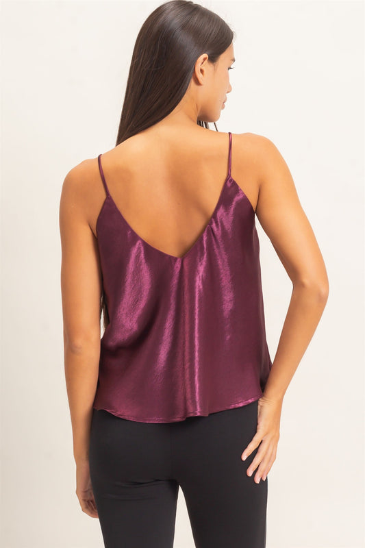 V-neck Satin Cami Top-Dark Cherry