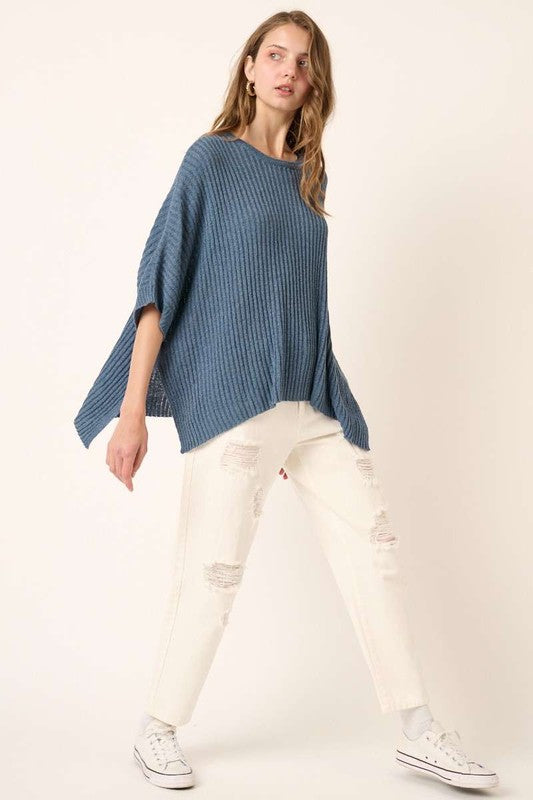 Slouchy Knit Top-Blue