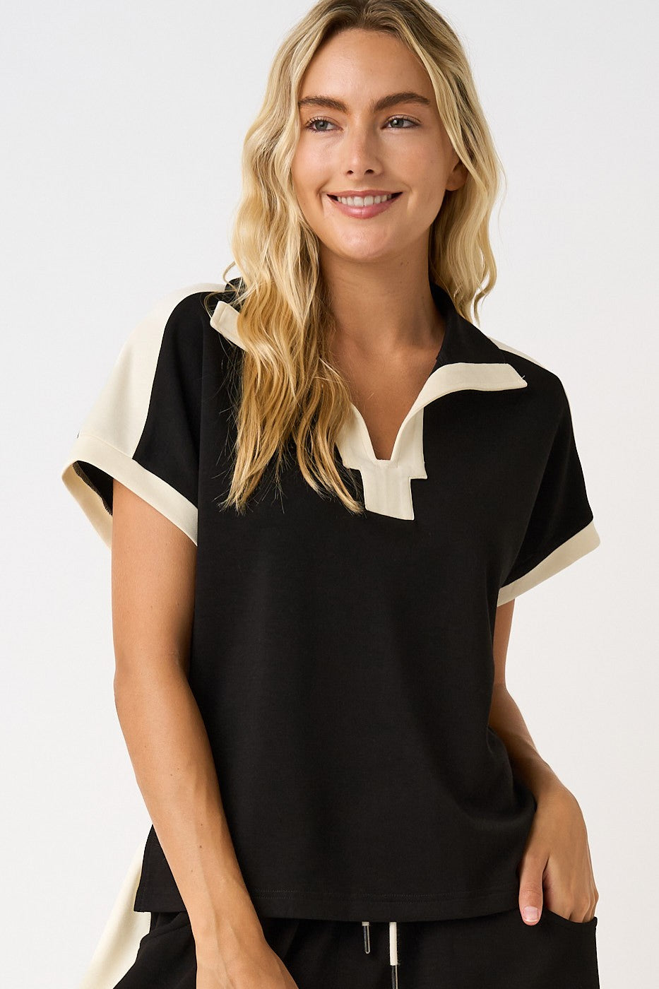 Cloud Knit Contrast Stripe Polo Top