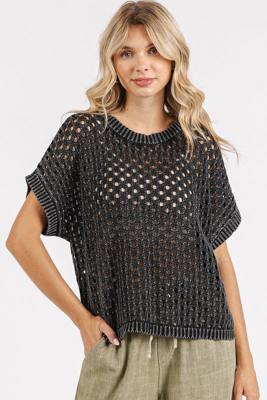 Mineral Wash Open Knit Top