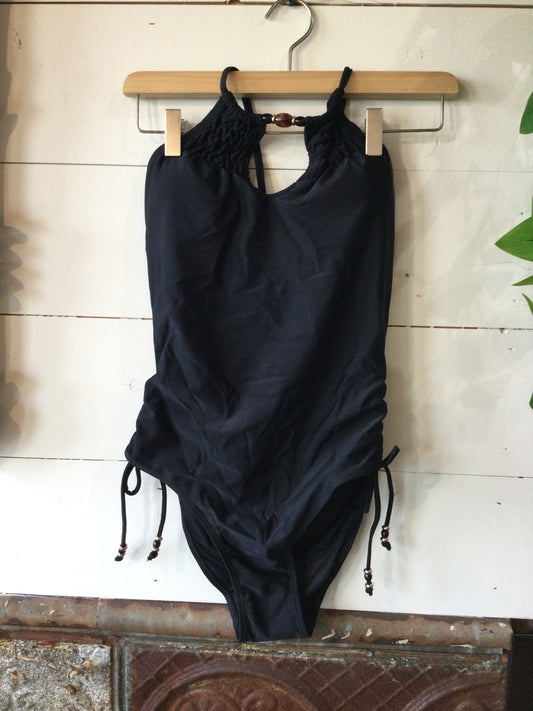 Beaded Black Halter Neck One Piece Swim Suit