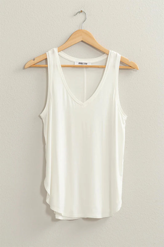 V Neck Tank Top -White