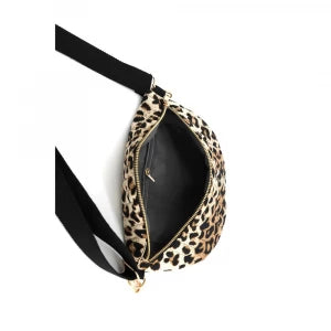 Quilted Leopard Print Sling Belt Bag