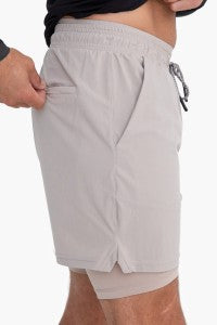 Men's Lined Active Shorts-Cement