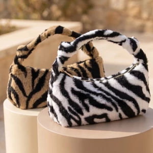 Plush Animal Print Shoulder Bag-Multi