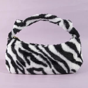 Plush Animal Print Shoulder Bag-Multi