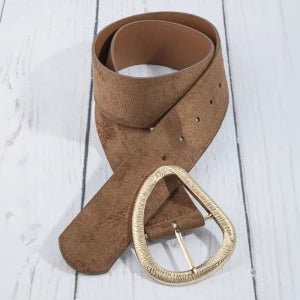 Vegan Suede Belt With Textured Teardrop Buckle