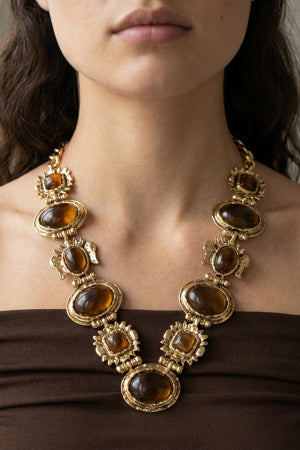 Vintage Metallic Set Gems Statement Necklace