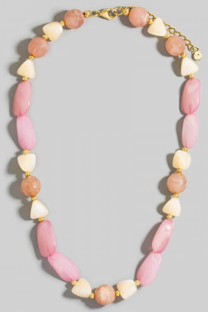 Marble Resin And Metallic Beads Necklace