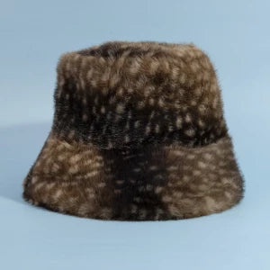 Spotted Plush Fawn Fur Bucket Hat