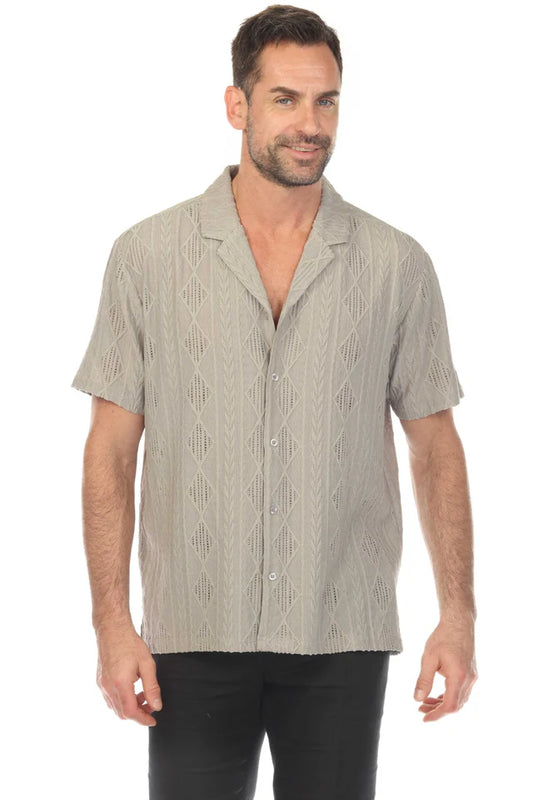 Diamond Textured Button Down Knit Shirt