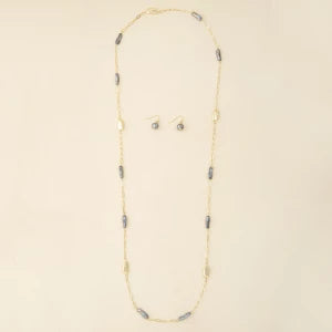 Long Pearl Station Chain Necklace Set