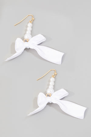 Pearl And Ribbon Bow Dangle Earrings