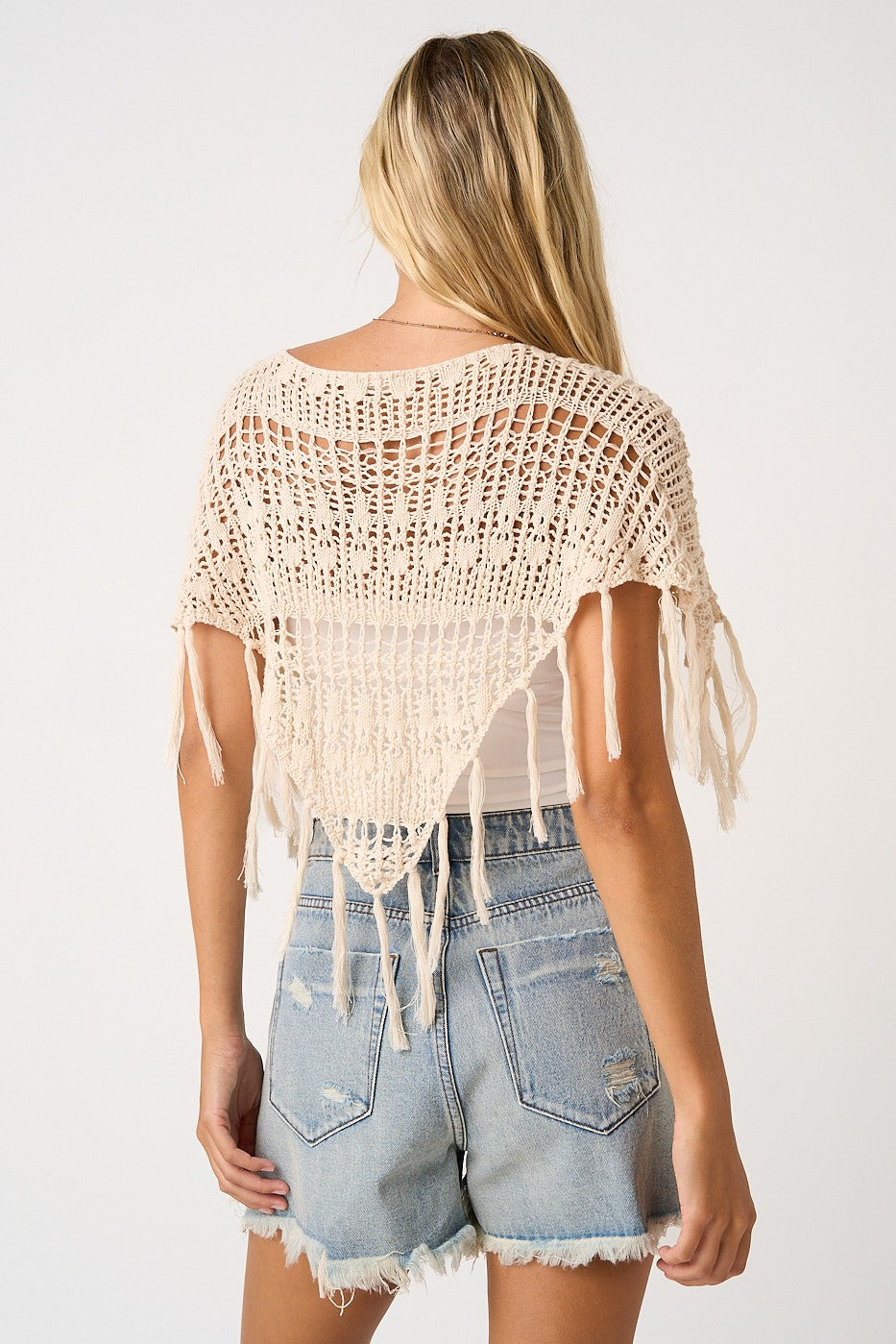 Boho Crochet Fringe Poncho Top