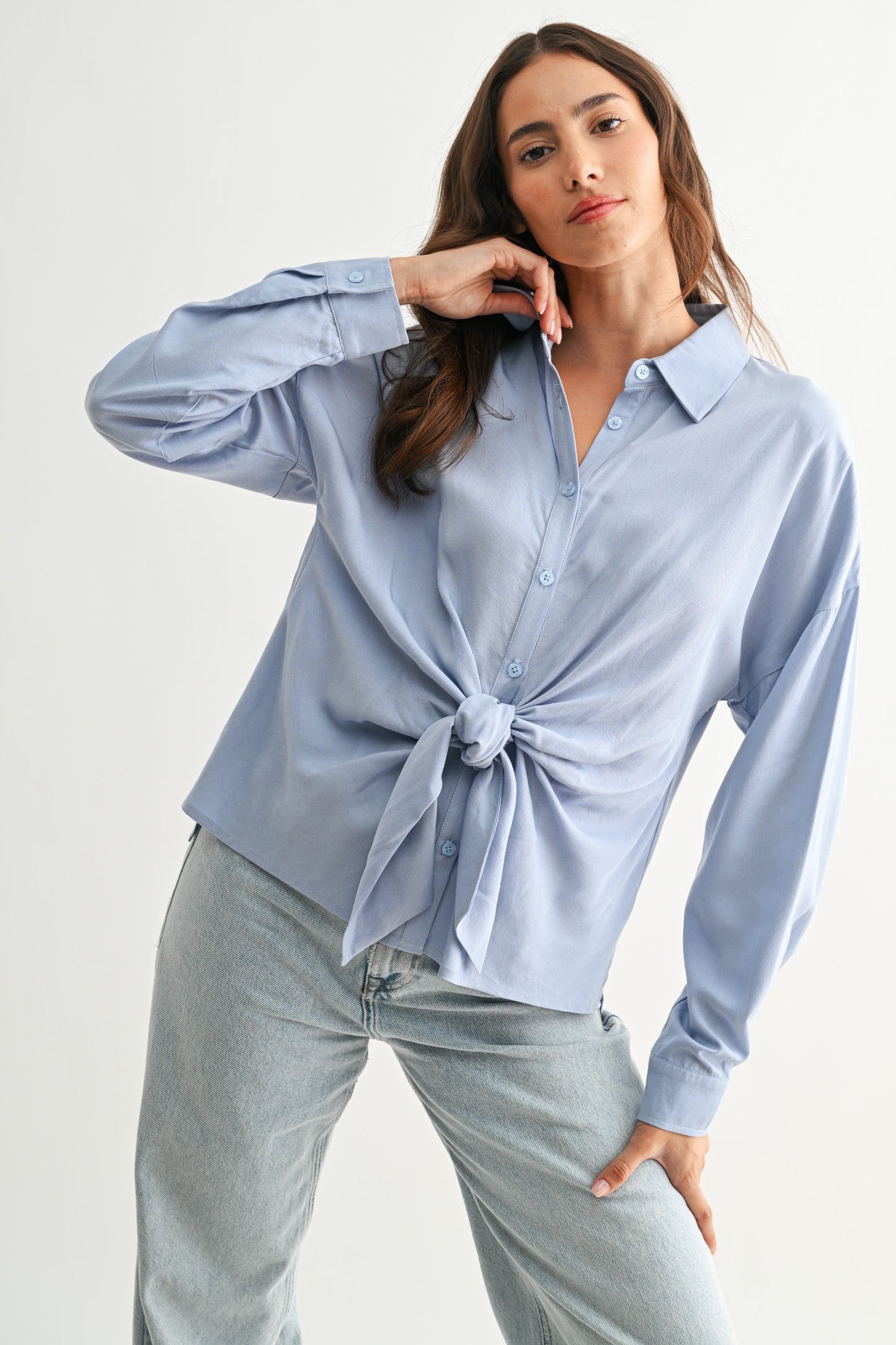 Button-up Blouse With Front Tie