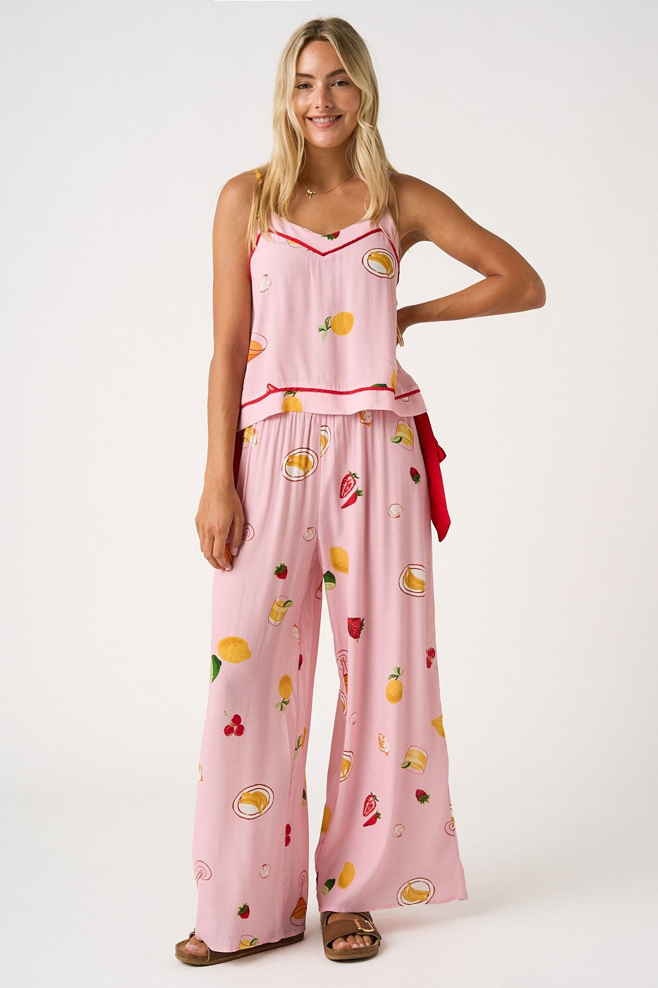 Fruit Print Cami And Wide Leg Pants Set